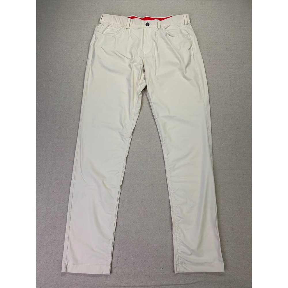 Redvanly Mens Large Performance Golf Pants Cream Off-White Stretch